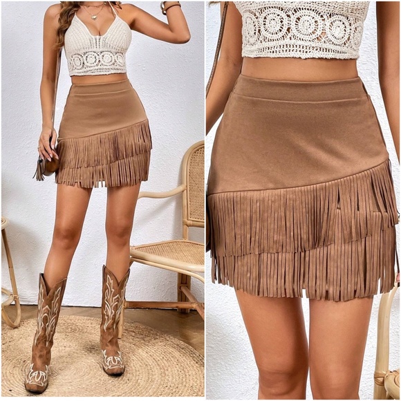 Luxe Vegan Suede Western Mini Skirt - Picture 1 of 9